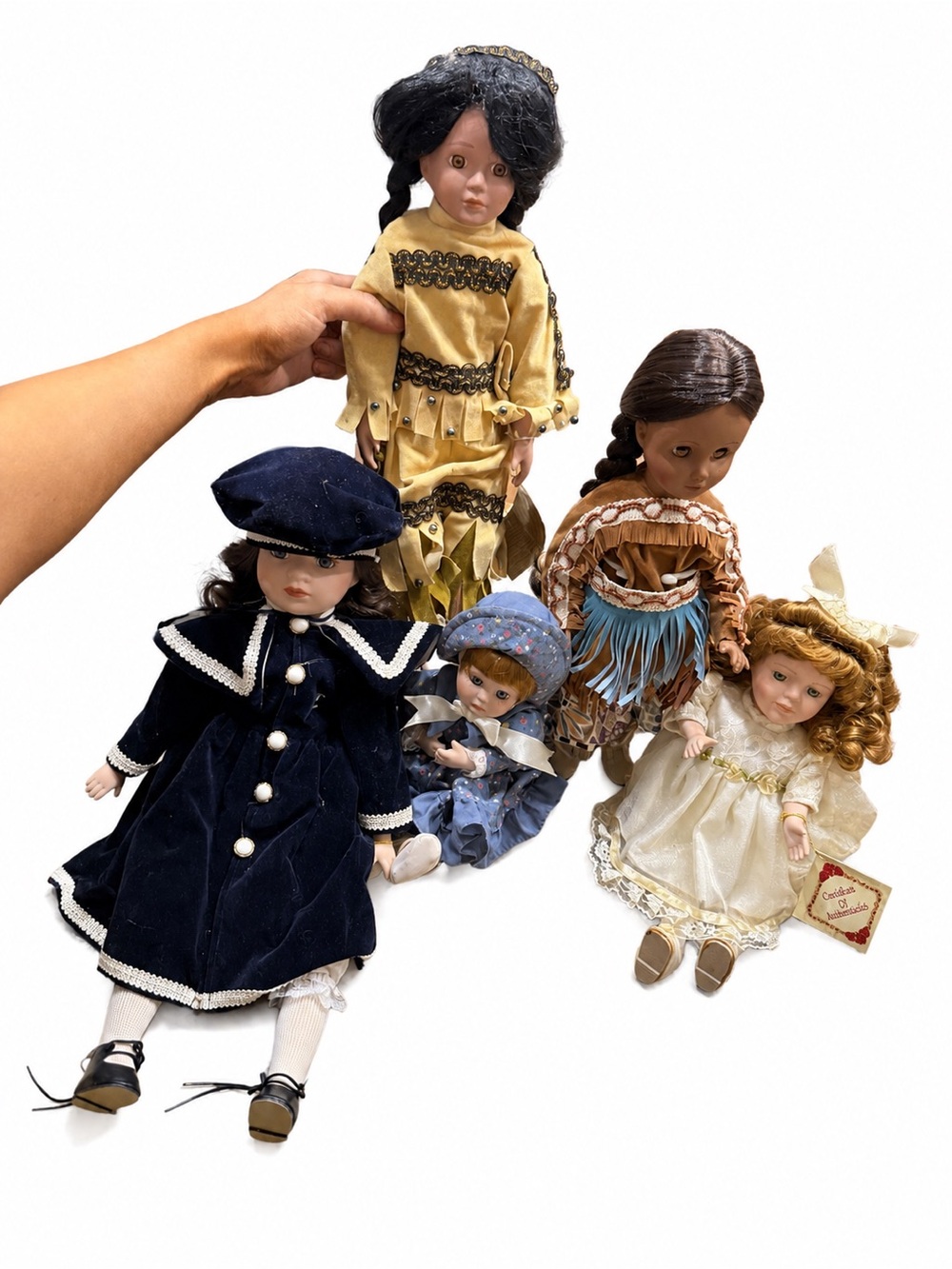 Assorted Vintage-Style Fashion Dolls - Yellow, Navy, Brown, Cream, Blue